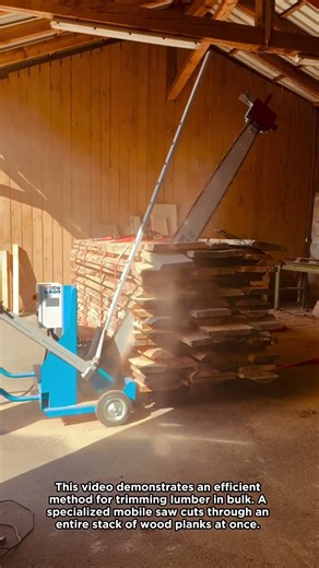 Powerful Saw Cuts a Stack of Planks