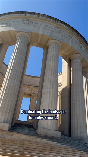 The Montsec American Monument is located on the isolated hill of Montsec, France, 12 miles southwest of St. Mihiel American Cemetery. Dominating the landscape for miles around, this majestic monument was used during World War II as an observation point by both enemy and Allied forces. An inscription carved inside the monument highlights the damage caused by nearby fighting, some of which is still visible: "On the morning of 2 September 1944, while pursuing the German forces in their withdrawal f