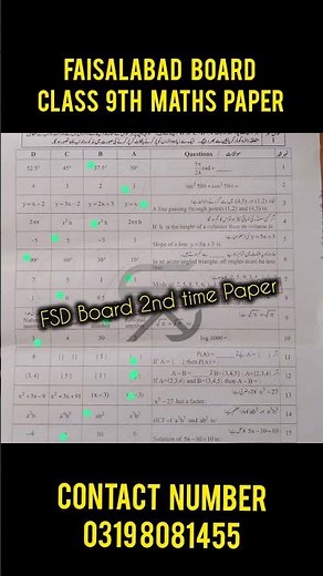 9th class Maths solved Mcqs Faisalabad Board Group 2 Paper 2026