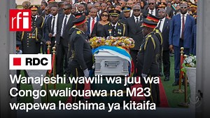 Maofisa wawili wa juu katika jeshi la Congo ambao waliuawa katika shambulio la waasi wa #M23 , hapo jana walipewa heshima ya mazishi ya kitaifa jijini Kinshasa, wakati huu hali ya usalama mashariki mwa nchi hiyo ikisalia kuwa tete. Luteni Jenerali Peter Cirimwami Nkuba, ambaye pia alikuwa gavana wa muda jimboni Kivu Kaskazini, pamoja na Brigedia Jenerali Alexis Rugabisha, walitunukiwa tuzo ya juu ya mashujaa wa nchi inayofahamika kama Kabila-Lumumba, katika sherehe zilizohudhuriwa na rais Felix 