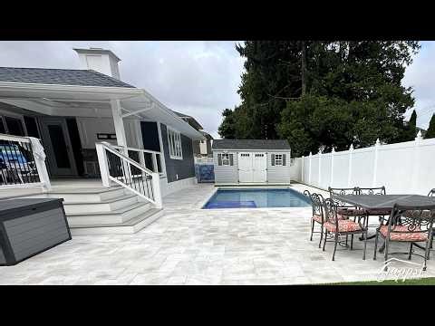 Marble Patio, Vinyl Pool & Synthetic Turf Backyard Installation in Massapequa NY