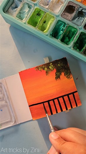 Beautiful scenery painting with himi guache color . #sunset #painting #viralvideo #youtubeshorts