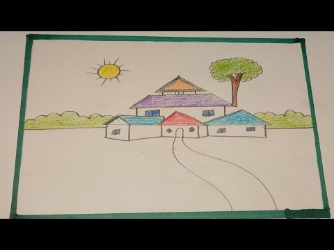 Beautiful Colorful House Drawing with Sun & Tree 🌞🌳 | Easy Scenery Art for Beginners