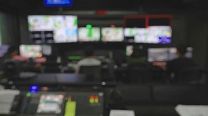 Newsroom Background for News Broadcasts, Broadcast Tv Studio Production, Vision Switcher, Control Room, working with video and audio mixer, control broadcast in recording studio, blurred background