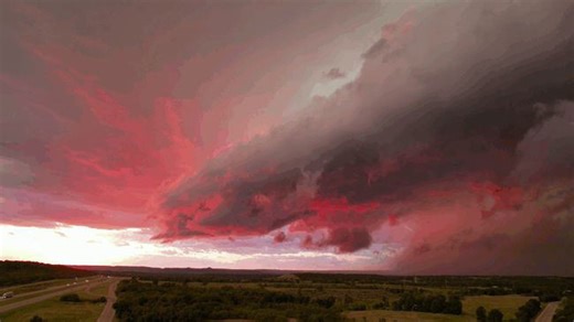 Stunning Sunset Supercell Glows Crimson in Central Texas