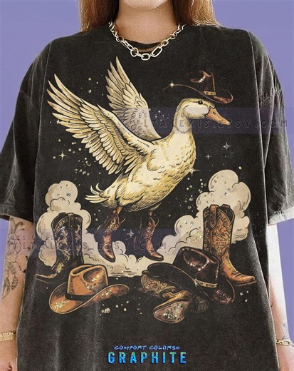 Cowboy Duck Western Rodeo Retro Vintage Graphic Comfort Colors® Tshirt, Farm Animal Country Vibes Cowboy Boots Hat Animal Lover Tees, - Etsy