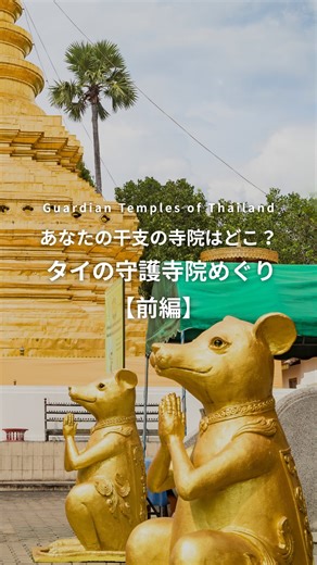 . ⋰ あなたの干支の寺院はどこ？ タイの守護寺院めぐり（前編）🙏🇹🇭ˊ˗ ⋱ タイには、干支ごとに守護寺院とされる場所があるのをご存じですか？ 今回は、タイの守護寺院めぐりの前編として、 子〜巳まで、6つの干支ゆかりの寺院をご紹介します。 🐭 子年 寺院：ワット・プラタート・シーチョムトーン 場所：チェンマイ 🐮 丑年 寺院：ワット・プラタート・ランパーン・ルアン 場所：ランパーン 🐯 寅年 寺院：ワット・プラタート・チョーヘー 場所：プレー 🐰 卯年 寺院：ワット・プラタート・チェーヘン 場所：ナーン 🐲 辰年 寺院：ワット・プラシン 場所：チェンマイ 🐍 巳年 寺院：ワット・ジェット・ヨート 場所：チェンマイ 後編では、残りの干支の寺院をご紹介します💡 あなたの干支は、どの寺院でしたか？ ぜひコメントで教えてください💬 #タイ #寺院巡り #こんなタイ知らなかった #もっと知りタイ #はじめてのタイ | タイ国政府観光庁
