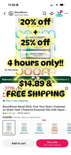 Stop scrolling 🚨 Boom Boom Sticks are 20% OFF right now… and there’s an extra 25% off in cart 😳 That makes them only $14.89. If you deal with mid-day crashes, stress, brain fog, or just need a quick refresh — this is your sign. No caffeine crash. No pills. Just twist, inhale, and reset. 💨 Stack the discounts before they’re gone and grab yours in my TikTok Shop. #TikTokShopFinds #TikTokMadeMeBuyIt #DailyEssentials #AnxietyRelief #SelfCareFinds