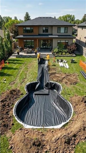 Guitar Shaped Swimming Pool Transformation 🎸 From Empty Land to Luxury Pool