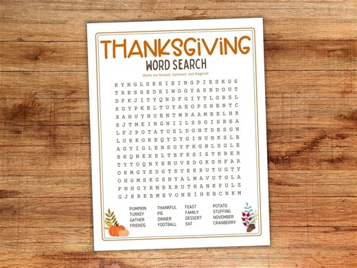 Thanksgiving Word Search, Fall Class Party Game, Family Holiday & Friendsgiving Puzzle, Turkey Day Word Find, November Worksheet - Etsy