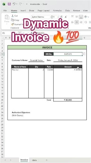 Excel Dynamic Invoice Template | Auto Update & Easy Billing #excel#exceltricks #excelfunction