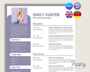 Modèle de CV Canva : CV moderne, anglais et allemand (téléchargement numérique) - Etsy France