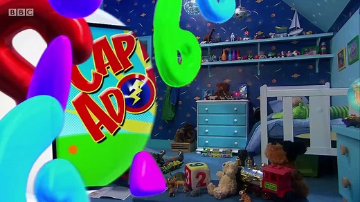 Gigglebiz Major Boogie dances on the toy shelf with his friend the Spaceman