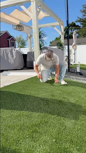 Mid project update on this new artificial turf install #backyarddiy #turfinstallation