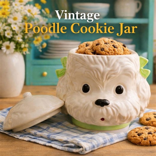 Vintage Poodle Cookie Jar Ceramic White Dog W Green Bow Mid Century Kitsch Kitchen Decor 1950s 1960s Retro Canister Collectible - Etsy