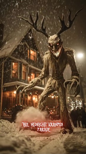 Snow swirled through Salem as midnight bells rang. Krampus and his masked followers stormed the streets, their chains clanging and lanterns blazing red. Children watched wide-eyed from frosted windows as laughter, hooves, and bells echoed through the night then vanished, leaving only steaming hoofprints in the snow. | Halloween Vibes
