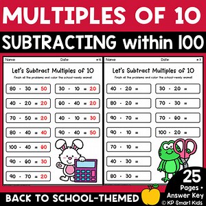 Back to School Subtract Multiples of 10 Within 100 | Mental Math Practice