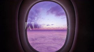 Airplane Window View, Above the Clouds, Sunset