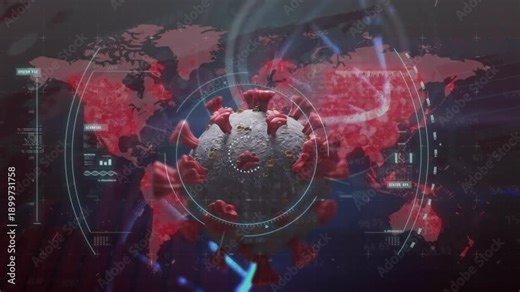 Animation of covid 19 cell over world map and data processing