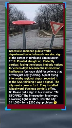 😱♥️TOWN'S NEW STOP SIGN INSTALLED FACING THE SKY #shorts