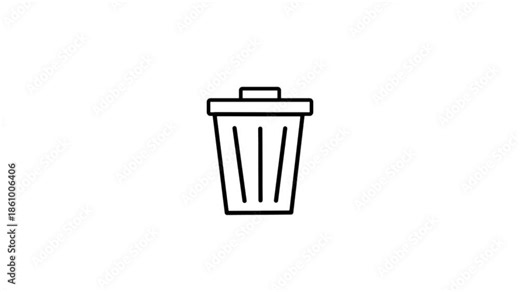 Animated trash can icon on a clean 4K white background. filled icon motion graphic of a trash can symbol for deleting or trashing digital content.