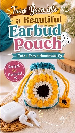 Turn Yarn into a Beautiful Earbud Pouch 🎧 CreativeCrochet #CrochetLover 🎧🧶✨