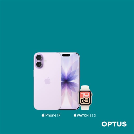 Open a world of new features with iPhone and Apple Watch at Optus. Buy an iPhone 17 and get Apple Watch SE 3 for $0 with select phone and watch plans over 36 months. That’s a saving of $488. iPhone and Apple Watch - a dynamic duo. Ends 11/02/26. 40mm model. Watch discount forfeited if you cancel Watch plan early. Terms apply. | Optus