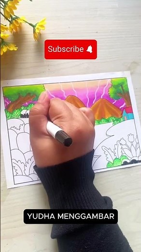 cara mewarnai pemandangan gunung dan air terjun yang mudah untuk anak-anak #drawing #mewarnai #art