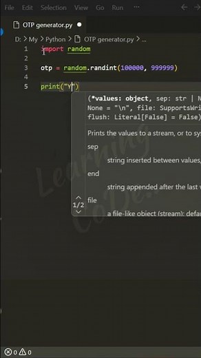 Simple Python OTP generator using random numbers for beginners#python #pythonprojects #pythoncoder