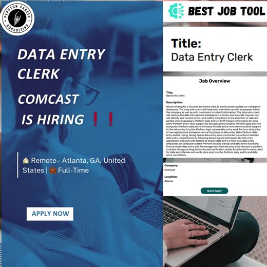 📌 Comcast is Hiring – Data Entry Clerk 🏠 Remote – Atlanta, GA, United States | 💼 Full-Time 💰 Salary: Not Specified 🔗 Apply: https://www.bestjobtool.com/job-description-usb/325147E91E0CAC5B11BD6055431D6ABF?src=LinkedIn