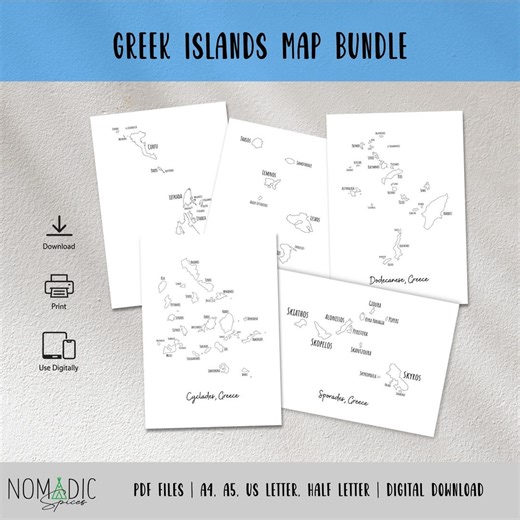 Greece Islands Map Bundle - Greek Islands Travel Map - Travel Planner Insert - Travel Journal Pages - Greece Outline Maps - Digital Files - Etsy UK