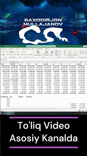 EXCEL DASTURIDA KLAVIATURASIZ ISHLASH