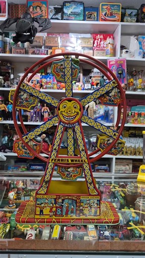 J. Chein tin litho wind-up Hercules Ferris Wheel (1950's) with A-Team a d Star Trek figures from Galoob and Mego. #thetoystimeforgot #getyourtoysback #jchein #tinwindup #ateam #startrek | The Toys Time Forgot