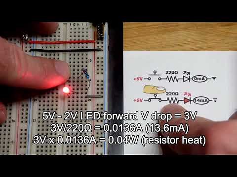 Push button switch controlled LED on breadboard circuit schematic learning electronics shorts 9