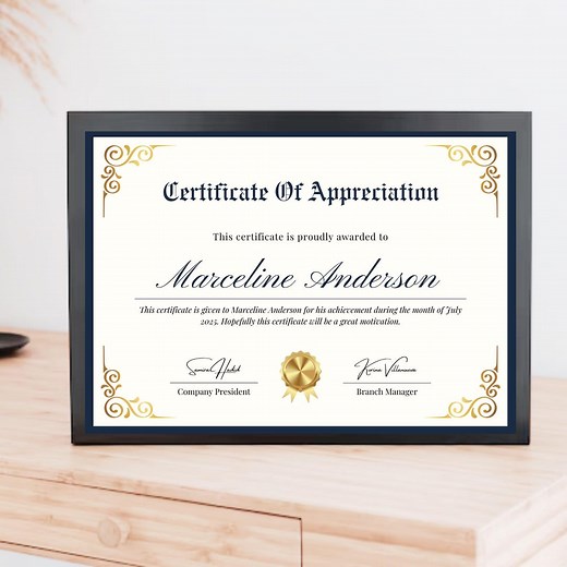 Elegant Certificate of Appreciation Template – Printable Gold Award for Work, School & Recognition Events - Etsy