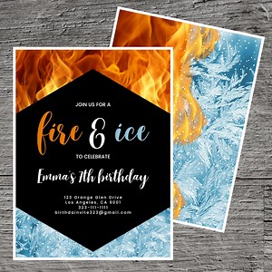 Fire and Ice Theme Birthday Party Invitation Template, Hot Cold Flame Heat Freeze Icy Frost Burning, Custom Editable 5 X 7", Canva Free Tool - Etsy