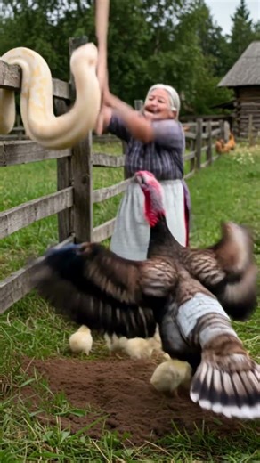 Yellowish Snake Attacks Chicks—But Grandma Fights Back!