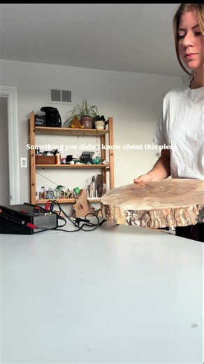 Fun facts you might not have known about this woodburning, The Curious Forage: • The wood itself has actual fungi running throughout it, it's called spalting- see the black lines? The wood has been kiln dried so the process has stopped, but we're left with this unique pattern that the fungi itself created • To honour the nature of this piece, I saw no better fit than creating a design surrounded by these curious findings in nature • This piece is from a wonderful little wood shop near me that on