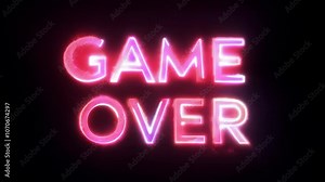 Game over sign appears on the screen with flashing lights. Retro styled game over text