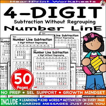 4 Digit Subtraction wihtout regrouping with Number Line 3 grade fun Worksheets
