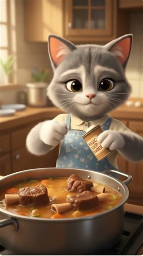 How does Anna add seasoning powder to the pork rib stew?#catfamil#catlovers #cat #cute #cookingvideo