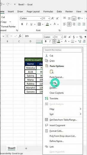 How to insert columns in Excel