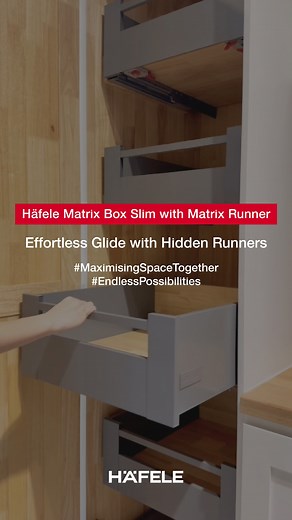 Häfele Matrix Box Slim’s heavy-duty concealed runner ensures effortless, silent drawer movement, even with loads up to 50kg. Its sleek, hidden design enhances the modern look of your furniture, combining durability with superior functionality.​ 🔺 50kg Load Capacity: Ideal for large drawers, offering enhanced sturdiness and increased storage.​ 🔺 60,000 Open-Close Cycles: Designed for longevity, delivering reliable performance over time.​ 🔺 Soft Closing & Synchronization: Enjoy perfectly synchr