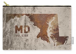 Maryland State Map Industrial Rusted Metal on Cement Wall with Founding Date Series 027 Zip Pouch by Design Turnpike