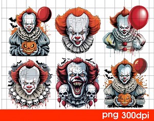 Pennywise PNG With Skulls, Horror Movie Clipart, Spooky Season, Horror Characters, Trick or Treat, Horror Movie Killers, Halloween PNG - Etsy