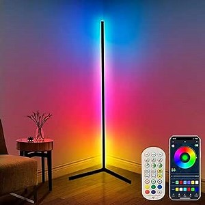 MEGHALI 56-Inch RGB Floor Lamp with Remote Black Aluminum 10W Floor Lamp for Living Room Modern LED Light