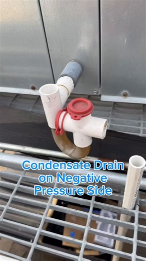 1.9K views · 422 reactions | This is a perfect example of the importance of a properly trapped condensate drain. When the drain pan is on the negative pressure side of the blower the drain line has to be trapped to allow the water to flow. The tee before the trap is allowing air to suck up the pipe and not allow the water to flow. When the tee is capped it instantly starts flowing. Problem solved. | McClure Plumbing and Heating Inc. | Facebook
