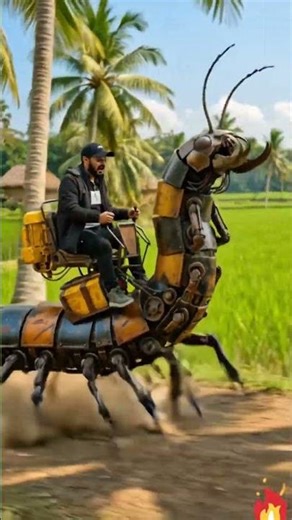 People Riding a Robot Insect in a Village #shorts #robot #airobot #viralvideo #futuretechnology