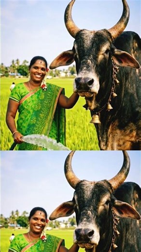 Cow bathing village life#villagelife #jallikattukalai #trending #farming #nature #cow