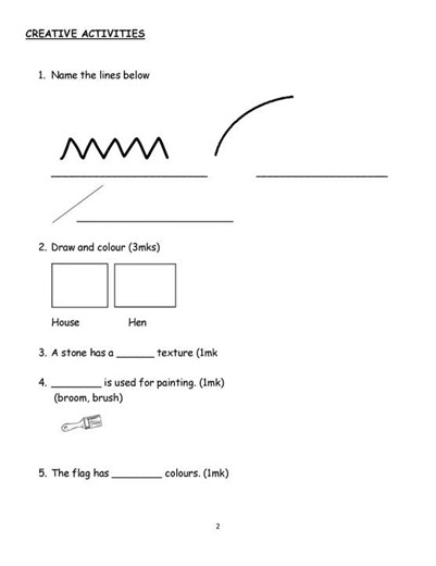 Grade 2 Creative Activities Mid Term 2 2025 Exam
